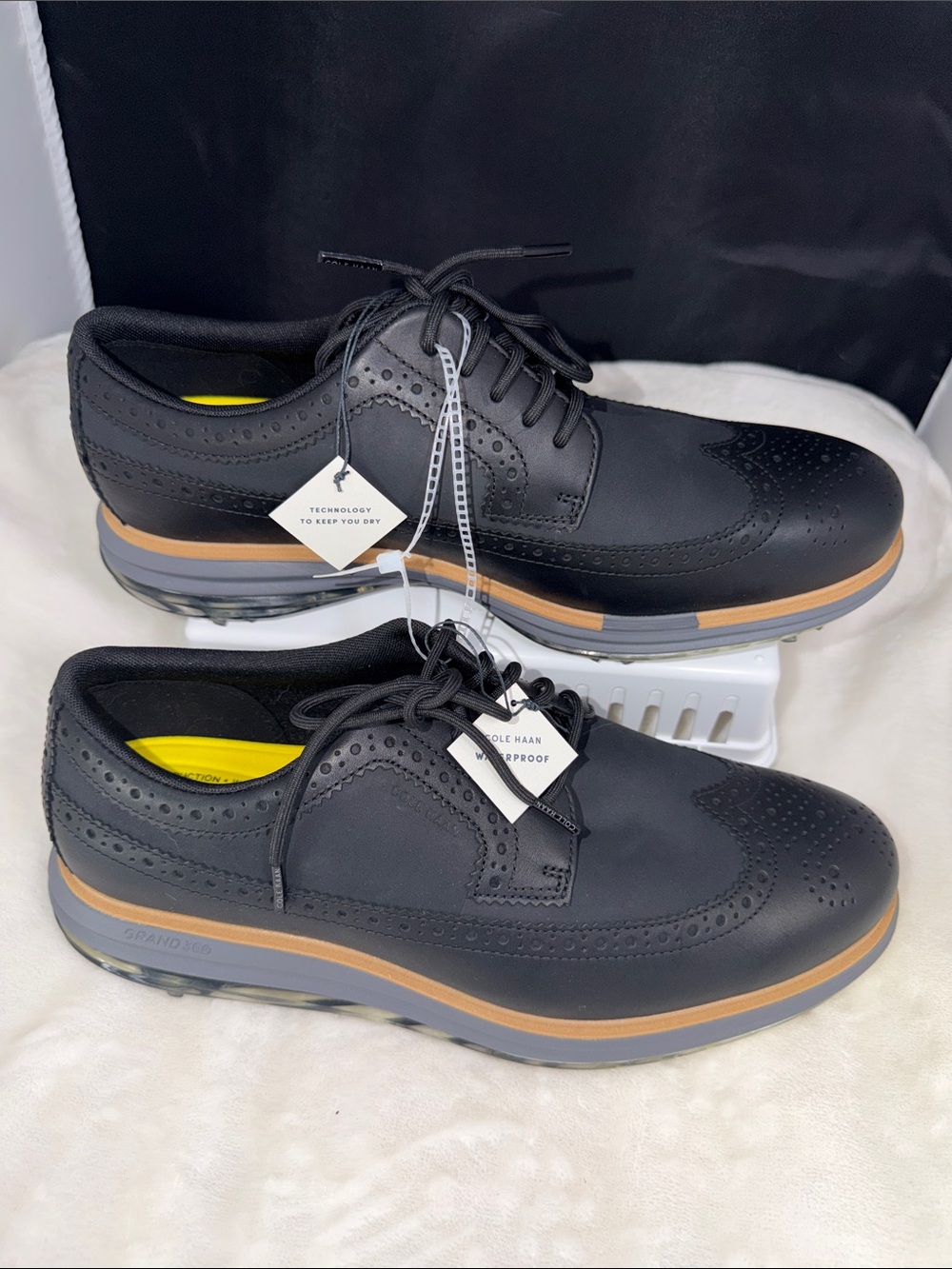 Cole Haan OriginalGrand Golf Waterproof Wingtip Shoes Men’s 10.5 Black Grand.360 - Picture 7 of 8